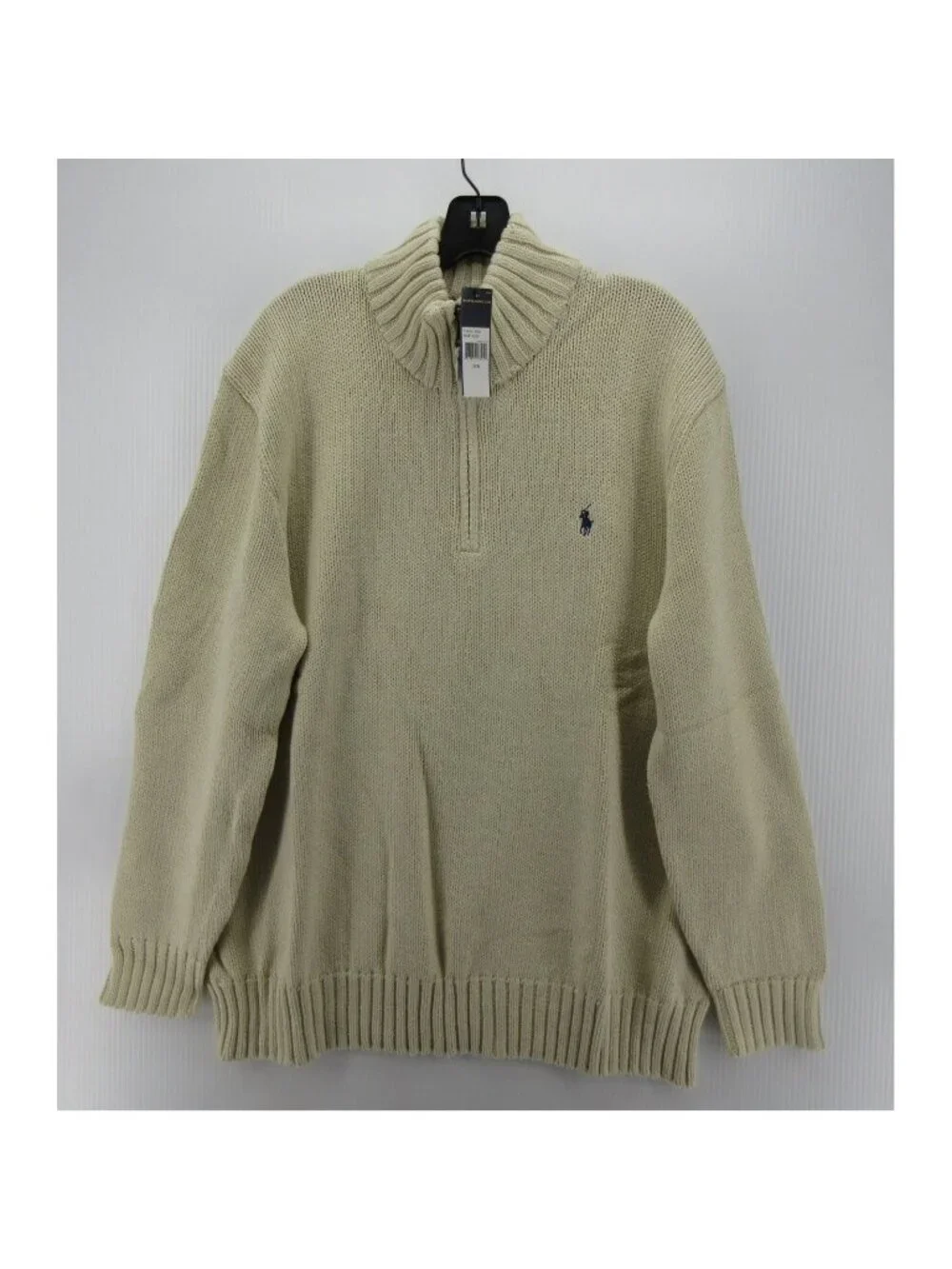 Polo Ralph Lauren Sweater 2XB Big Cream 1/4 Zip Pullover Chunky Knit